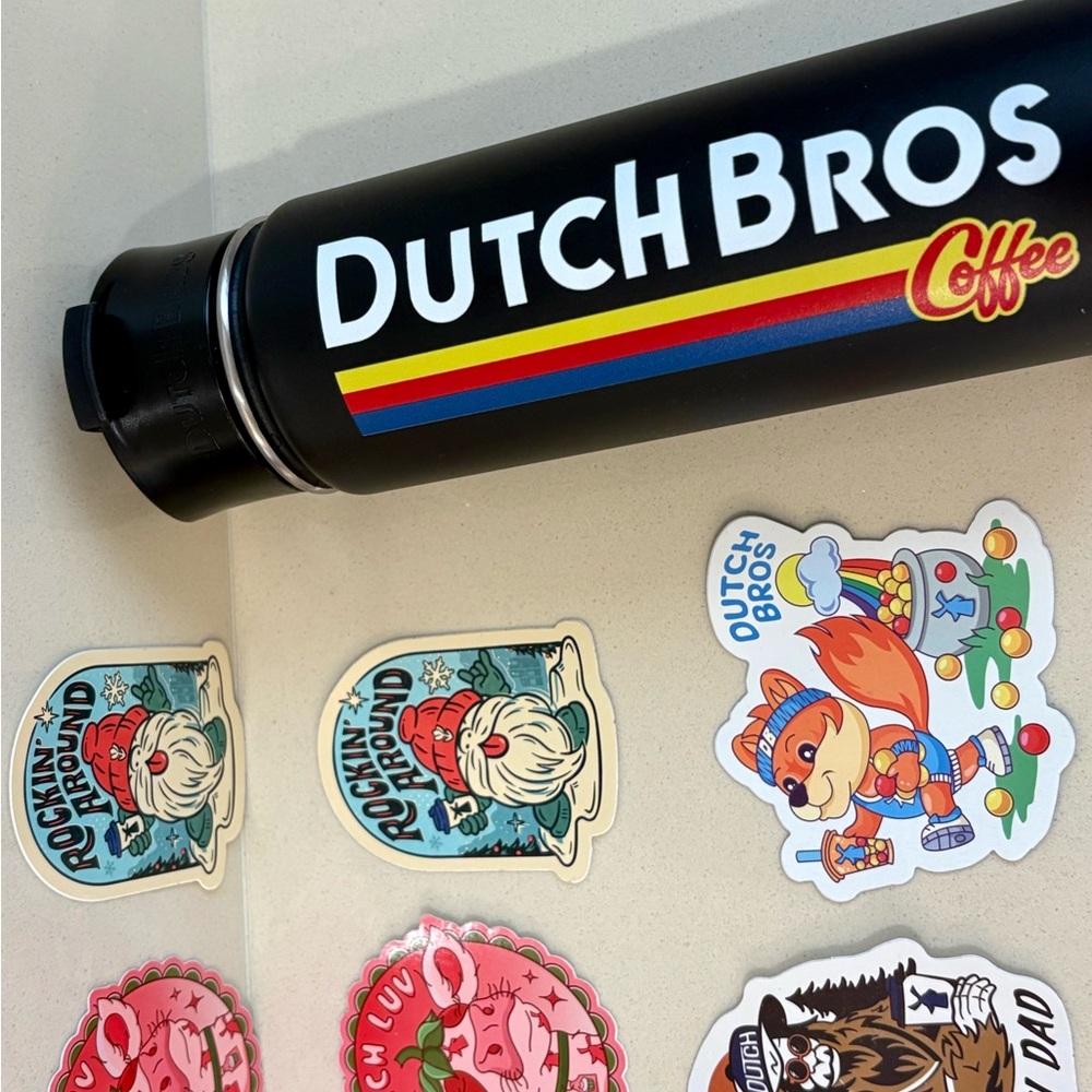 NWOT Dutch Bros Matte Black Steel 20oz Tumbler w/various New Dutch Bros Stickers - Picture 4 of 6